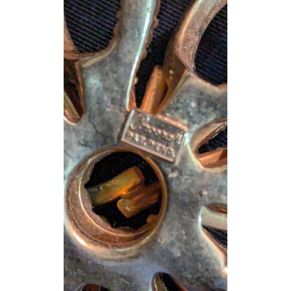 Vintage Coro Craft Gold-Tone Rhinestone Flower Brooch  Red Clear READ - Picture 5 of 6